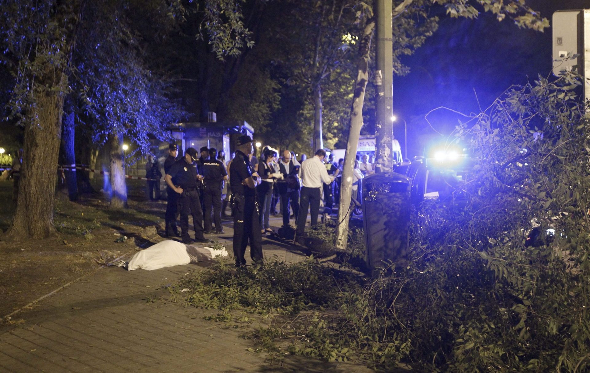 Un hombre de 72 años ha fallecido esta noche en Madrid al ser golpeado por la rama de un árbol cuando caminaba por la calle Virgen de las Viñas, en el barrio de Santa Eugenia del distrito de Villa de Vallecas. EFE/Alberto Martín