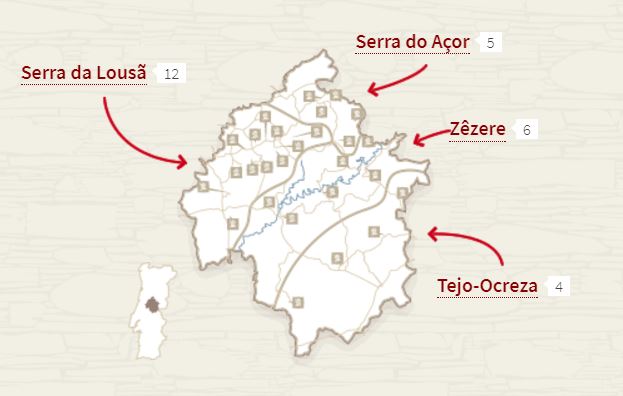 mapa de la zona que abarca la denominación ALdeias do Xisto, ejemplo de turismo rural. 