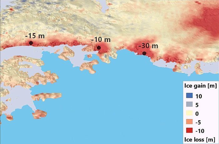 Imagen del sur de la pérdida de hielo en la Antártida tomada por el satélite CryoSat. EFE/ESA