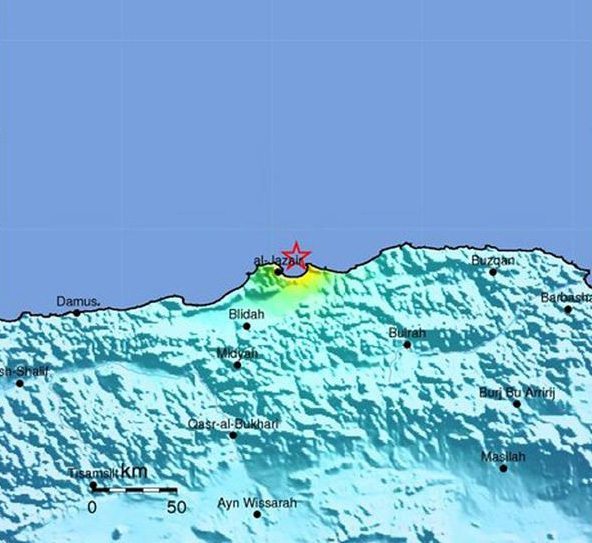 área donde se presentó un terremoto de 5,6 grados de magnitud en la escala Richter, y que se ha notado hoy con intensidad en Argel