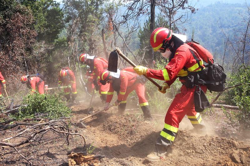  Unidad Militar de Emergencias (UME) España ayuda combatir ncendios forestales Reserva Nacional Nonguén (Chile).EFE/Elvis González