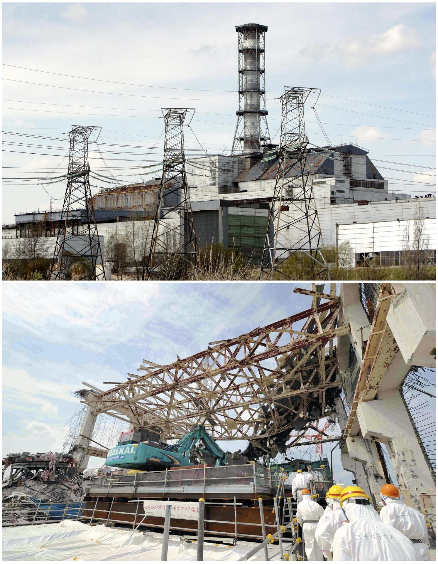 Combo en el que se refleja el antes y el después del desastre nuclear de Chernóbil (Ucrania).