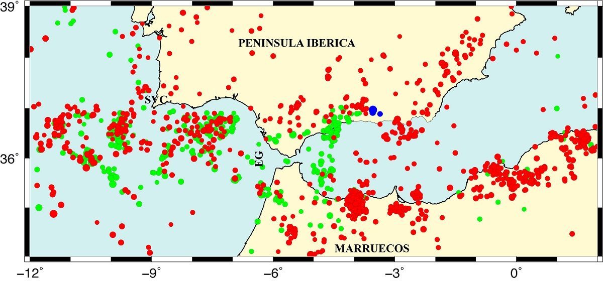 Imagen cedida de terremotos ocurridos entre 1995 y 2015/ E. Buforn