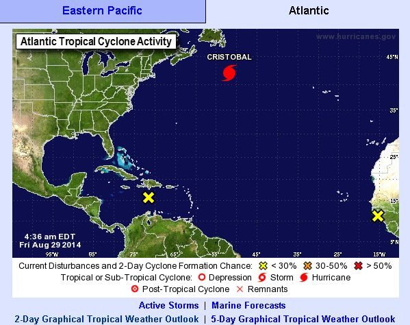 Situación del huracán Cristóbal, hoy, 29 de agosto