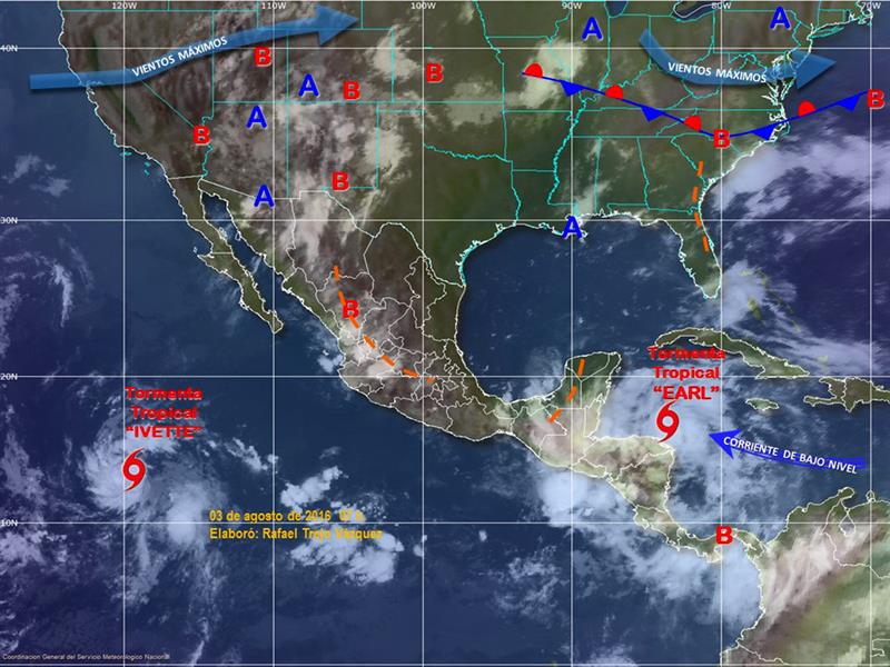 En México, Earl dejará lluvias intensas y fuerte oleaje en gran parte del país. 