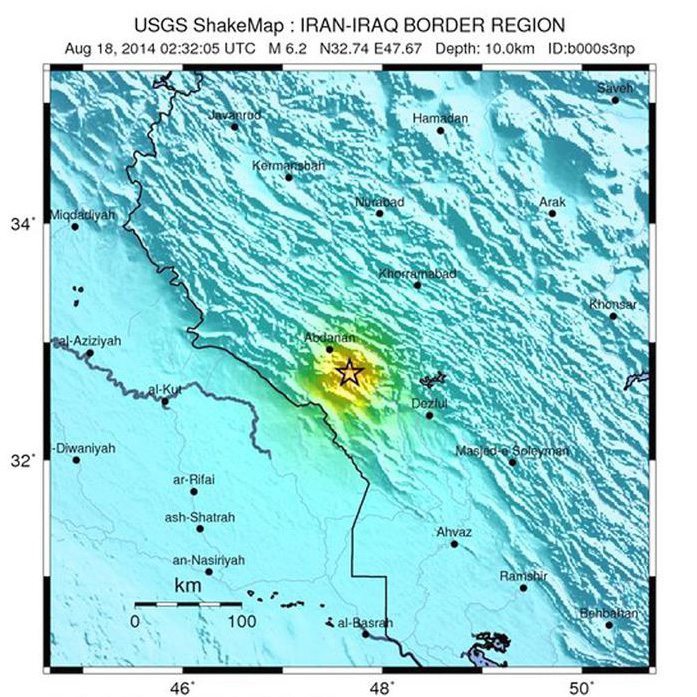 Mapa facilitado por la Agencia Geológica de EEUU (USGS) del terremoto de Irán.