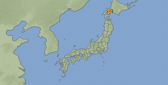 epicentro del terremoto registrado hoy al norte de Japón en una captura de la web de la Agencia Meteorológica de Japón. EFE