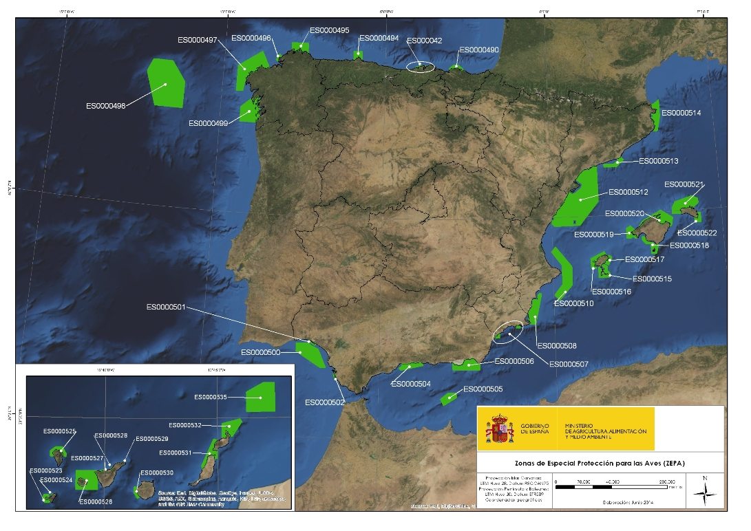 Mapa nacional de Zonas de Especial Protección para las Aves (ZEPA). EFE/MAGRAMA