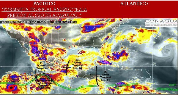 Formación de la tormenta tropical Fausto en el Pacífico mexicano, según una captura de la web SMN .