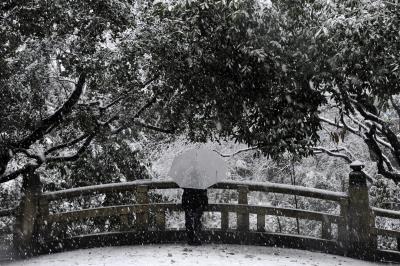Foto de archivo del templo Meiji en Tokio (Japón) durante una fuerte nevada. EFE/Franck Rochichon