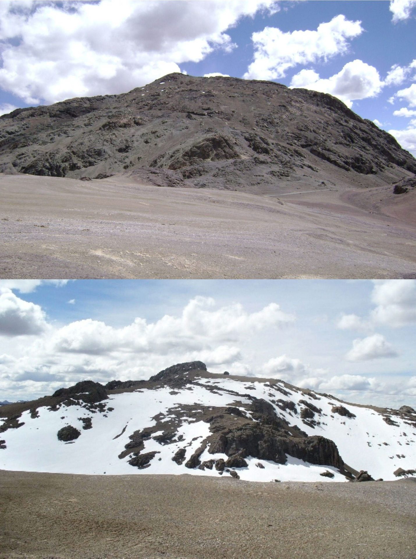 Deshielo del glaciar del nevado Quilca peruano.