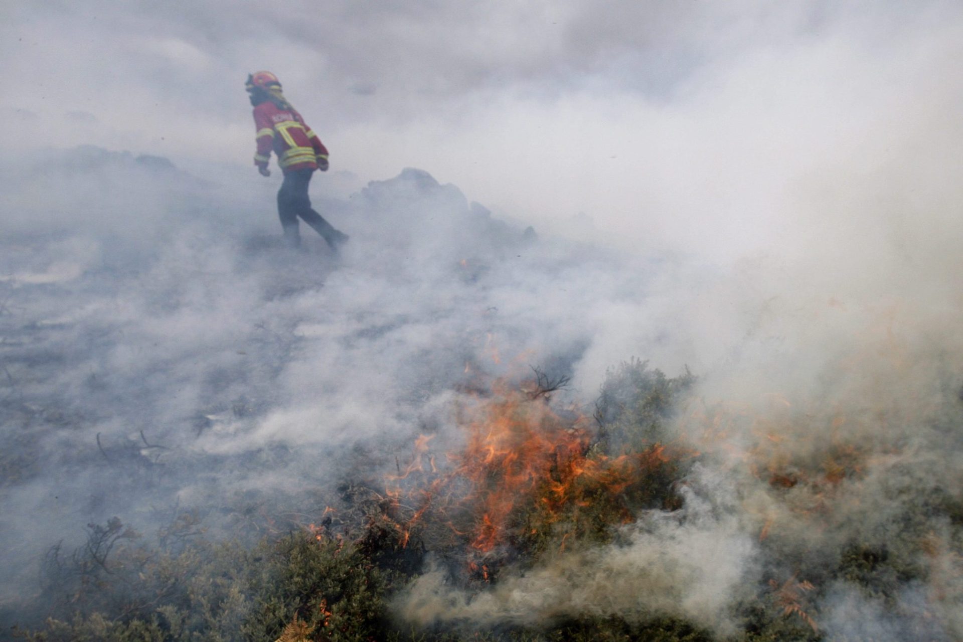 Un bombero trabaja en el fuego en la Sierra de Estrela, en Gouveia.