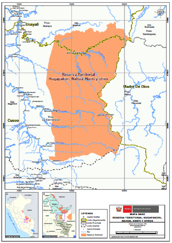 PIACI Mapa de la reserva indígena Indígena Kugakapori, Nahua, Nanti y otros. Fuente: Ministerio de Cultura. 