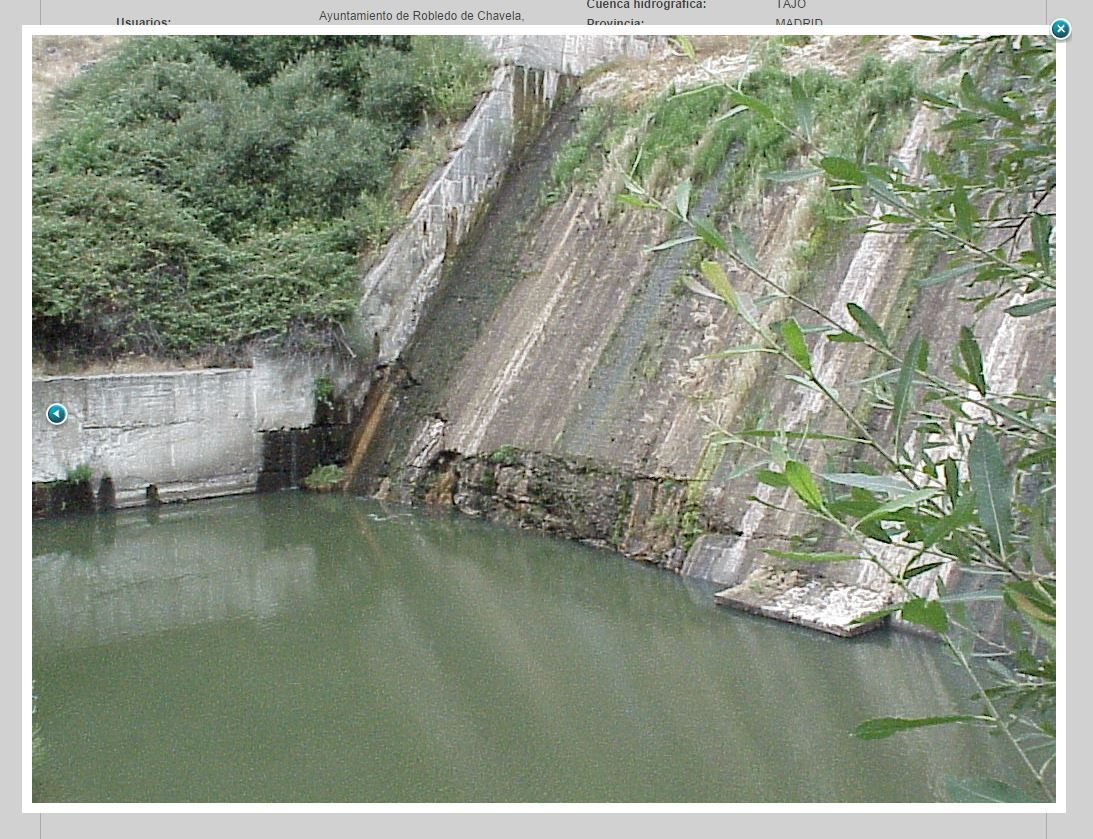 Captura de la presa de Robledo de Chavela de la web http://sig.magrama.es/