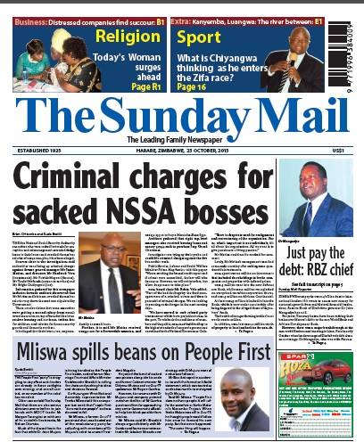 Portada del Sunday Mail de Zimbabue en el que se publica el reportaje por el que han sido detenidos tres periodistas. 