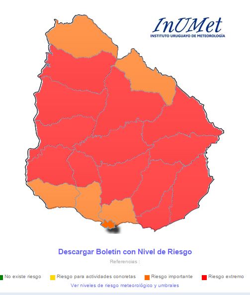 Captura de la web de Inumet de las alertas por intensas lluvias. 