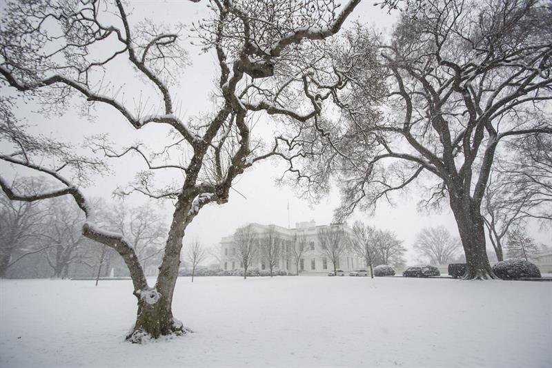 La nieve caída en las inmediaciones de la Casa Blanca, Washington (EEUU).