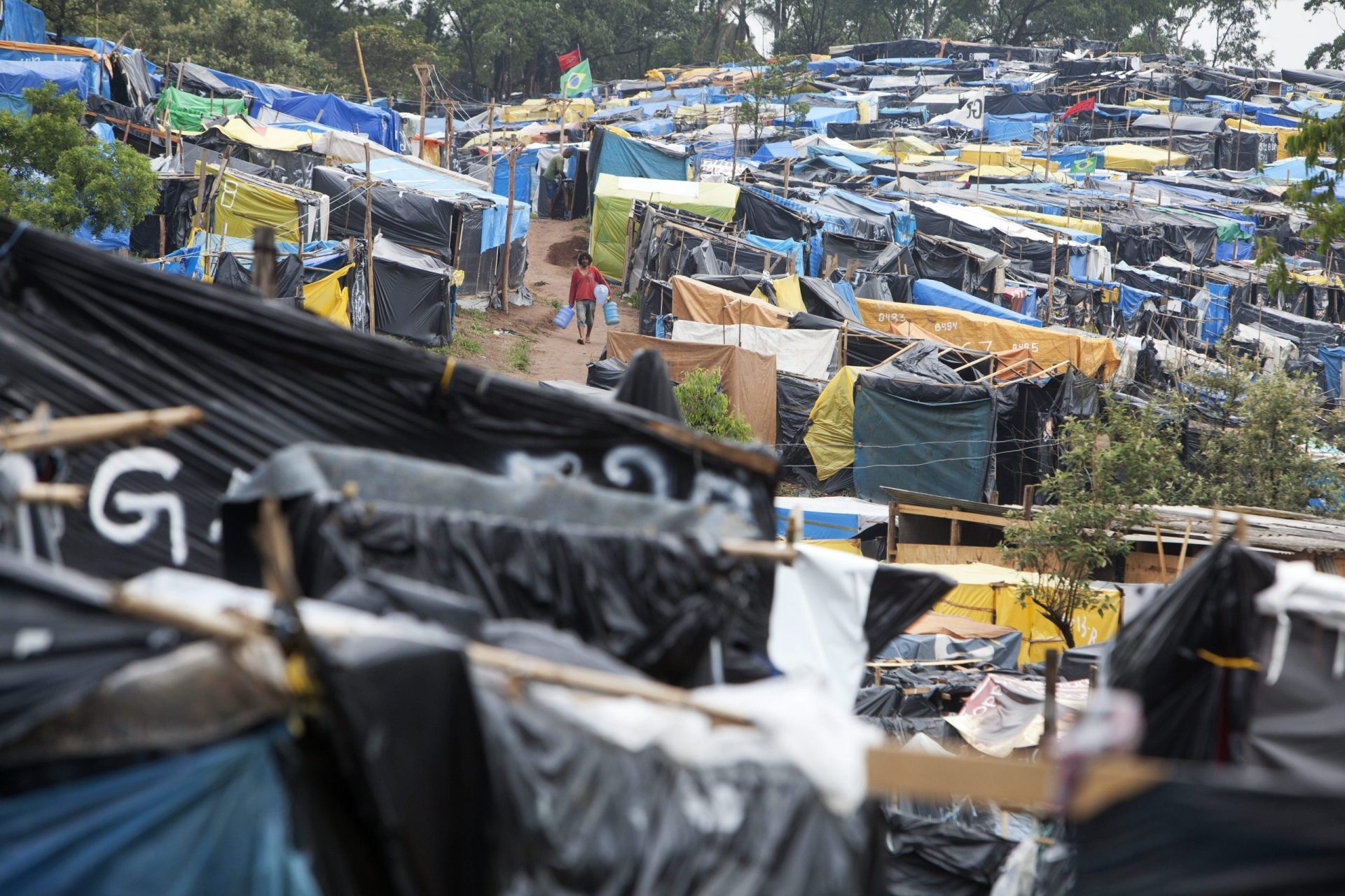 El campamento Nova Palestina, una área de propiedad privada ocupada por ocho mil familias desde hace meses, apoyadas por el Movimiento de Trabajadores Sin Techo (MTST) en el sur de la ciudad de Sao Paulo (Brasil).