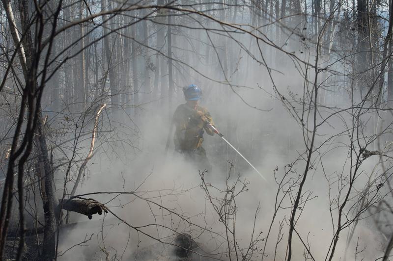 Un bombero forestal de Alberta en la zona de Parsons Creek en Fort Murray.