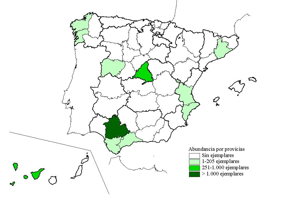 Mapa de distribución de la cotorra de Kramer en España, según el censo elaborado por SEO/BirdLife en otoño de 2015 con la colaboración de 150 voluntarios. EFE