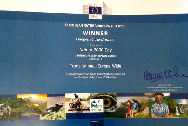 Premio Ciudadanía Europea para la iniciativa de comunicación de EFEverde y Seo/Birdlife #natura2000day