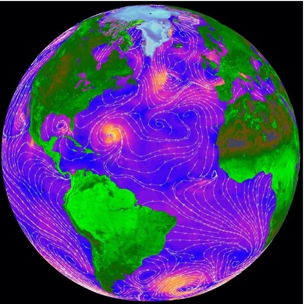 Los vientos en los océanos en una foto de satélite de la NASA. EFE