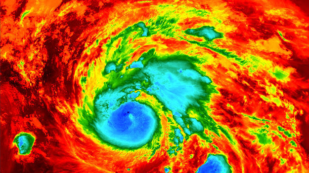 El satélite Sentinel-3A mide la temperatura del huracán Harvey durante su aproximación a Texas. ESA.