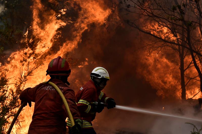 Bomberos luchando contra el fuego
