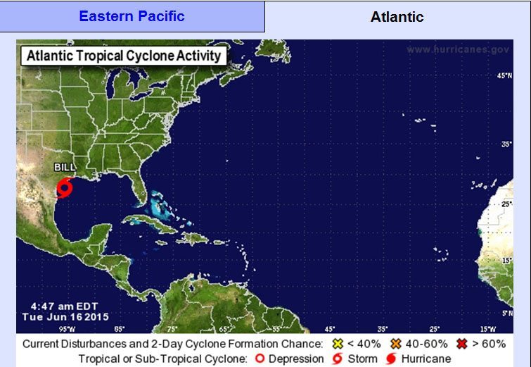 Situación de la tormenta tropical Bill en una captura de la web del Centro Nacional de Huracanes (NHC) de EEUU.