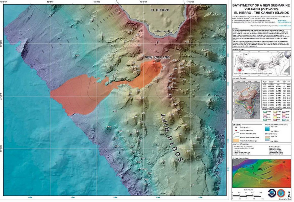 Cartografía del volcán Tagoro, elaborada por Instituto Hidrográfico de la Marina y del IEO.