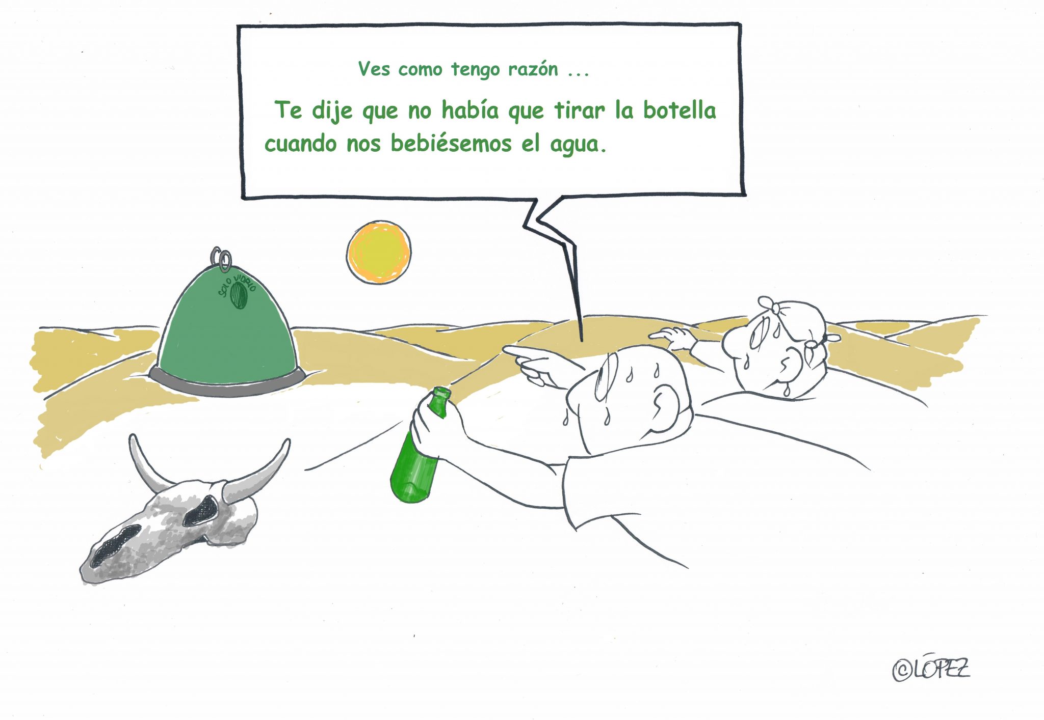 #Sabíasque... España cuenta con más de 195.000 contendores verdes. Un contenedor por cada 240 habitantes Ecohumor es un proyecto de divulgación ambiental y #reciclaje de @Ecovidrio y @EFEverde de la Agencia EFE Esta ilustración de López puede ser reproducida libremente citando las fuentes.