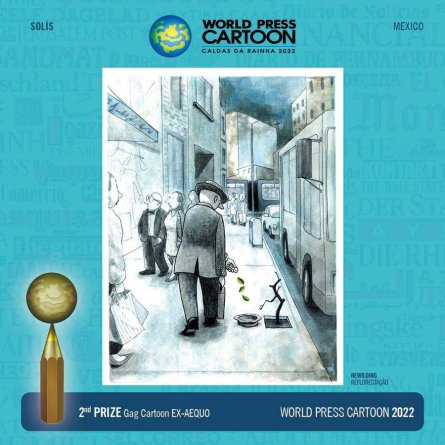 El viñetista e ilustrador mexicano Victor Solis, @visoor (México 1967), colaborador de Efeverde.com de la Agencia EFE ha obtenido el segundo lugar del World Press Cartoon en la categoría "Gag cartoon", por una ilustración ambiental publicada en "La viñeta verde" en la blogosfera de www.efeverde.com.