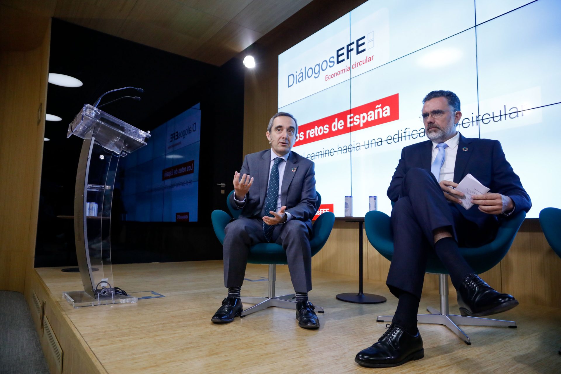 Ismael Aznar, socio responsable de Medio Ambiente y Clima en PWC España participa este lunes en el debate "Diálogos EFE. Economía Circular. Los retos de España en el camino hacia la edificación circular", en Madrid. EFE/David Fernández