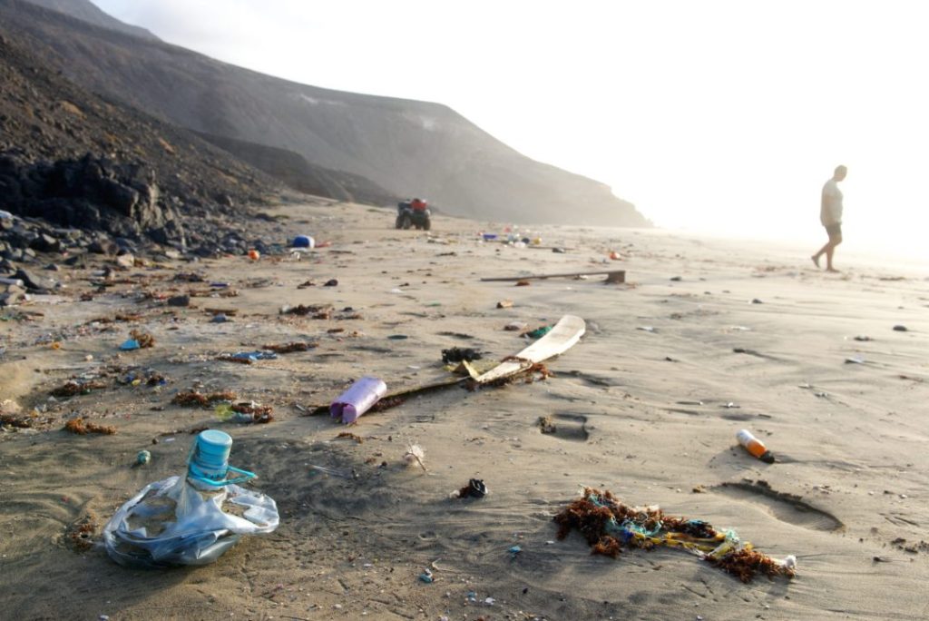El Cabildo de Fuerteventura ha puesto en marcha un observatorio para monitorizar y reducir el impacto de la basura marina sobre la costa y los fondos marinos de las islas, como la que se aprecia en esta imagen de la playa de Cofete, en el municipio de Pájara. EFE/Carlos de Saá