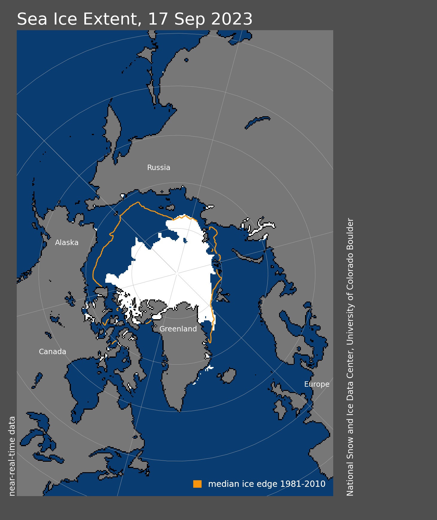Fotografía facilitada por la NASA de la extensión actual de la capa de hielo del Ártico.