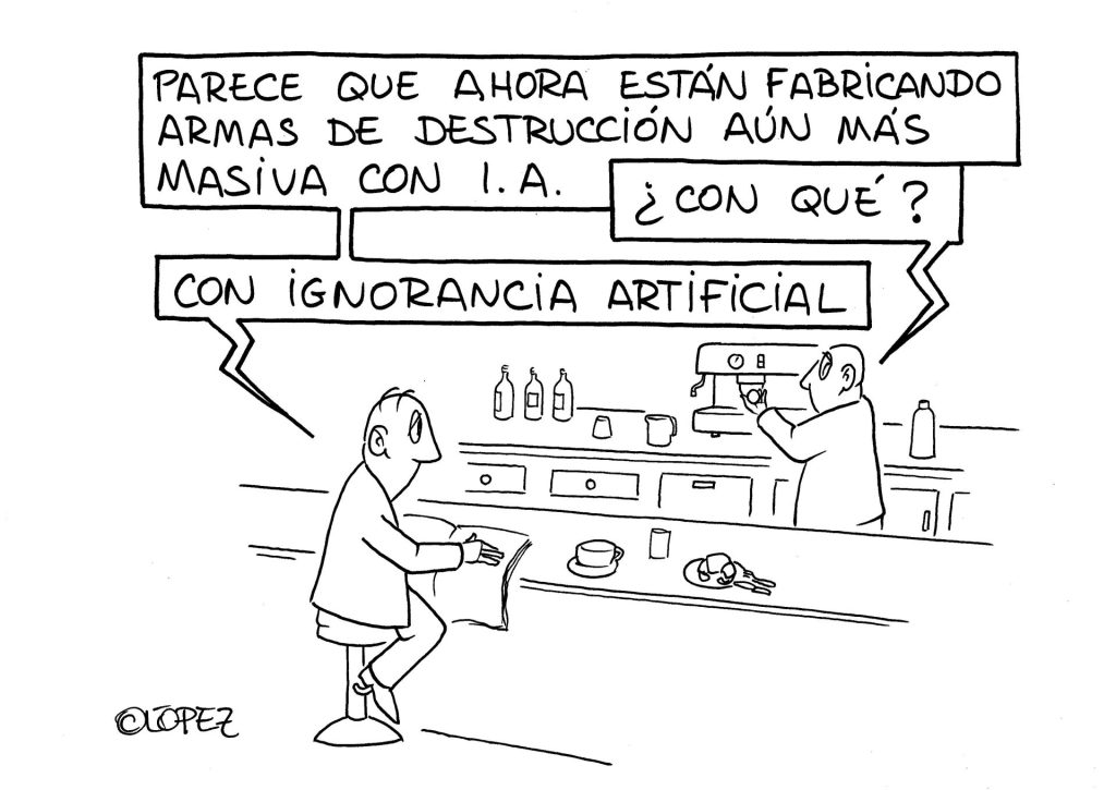 Ignorancia artificial . Viñeta ambiental por Juan López Rico (#López) en la bitácora de humor gráfico ambiental #VivalaBagatela en @efeverde