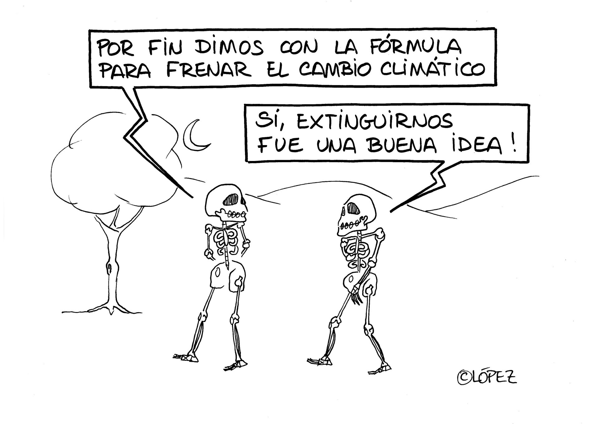 La fórmula para acabar con la crísis climática. Viñeta ambiental por Juan López Rico (#López) en la bitácora de humor gráfico ambiental #VivalaBagatela en @efeverde