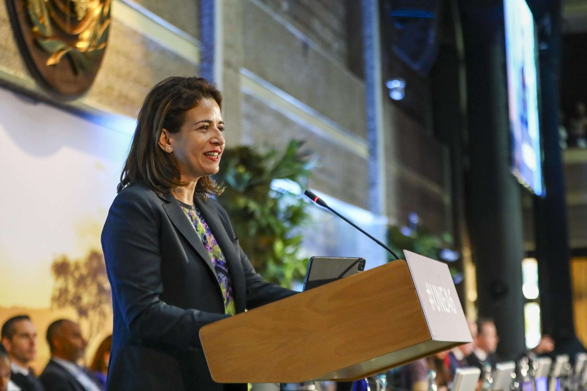 La presidenta de la VI Asamblea de la ONU para el Medio Ambiente (UNEA-6), Leila Benali. EFE/EPA/Daniel Irungu