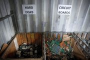 Nairobi (Kenya), 03/12/2019.- Discarded hard drives and circuit boards are seen at the recycling facility of the WEEE Center in Nairobi, Kenya, 03 December 2019 (issued 10 December 2019). According to Seth Munyambu, the Quality Environment manager of the WEEE Center (Waste Electrical and Electronic Equipment) which is the only legally registered e-waste recycling company in Kenya, the company processes 240-280 tons of e-waste per year, less than one percent of the total amount of 44,000 tons generated annually by the country. While the facility has the capacity to handle 75 tons monthly, only 20-25 tons are received from disposers. Much of the e-waste in Nairobi ends up in dumpsites such as Dandora where people scavenge for valuables including e-waste which are rarely disposed in proper manners. 'Awareness among the public and the law specifically addresses the e-waste are the key', Munyambu says. A 2019 United Nations report says some 50 million tonnes of e-waste is being thrown away each year, posing a serious threat to the environment and human health worldwide. The UN Climate Change Conference (COP25) is currently taking place in Madrid, Spain. (Ciclismo, Kenia, España) EFE/EPA/DAI KUROKAWA ATTENTION: This Image is part of a PHOTO SET[ATTENTION: This Image is part of a PHOTO SET]