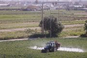 GRAFCVA5678. VALENCIA, 10/05/2022.-Un agricultor fumiga con su tractor un campo de hortalizas en el área metropolitana de valencia.EFE/ Kai Forsterling