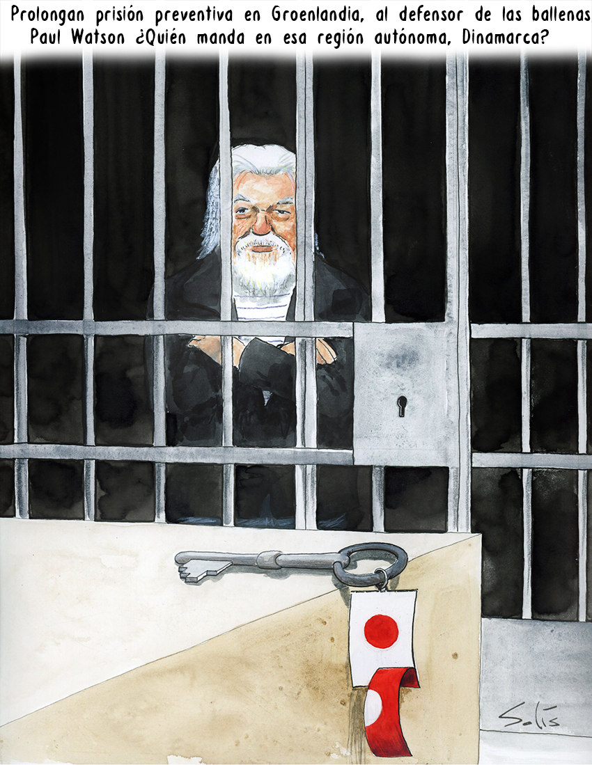 Paul Watson encarcelado por defender a las ballenas (el mundo al revés). Por () Víctor Solís (@Visoor) desde Ciudad de México en la #ViñetaVerde de @EFEverde