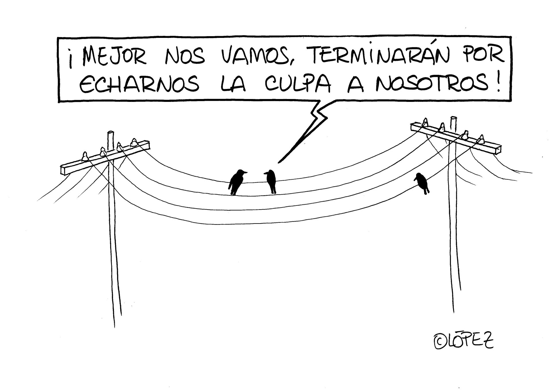 Culpables (apagón). Viñeta ambiental por Juan López Rico (#López) en la bitácora de ecohumor gráfico #VivalaBagatela