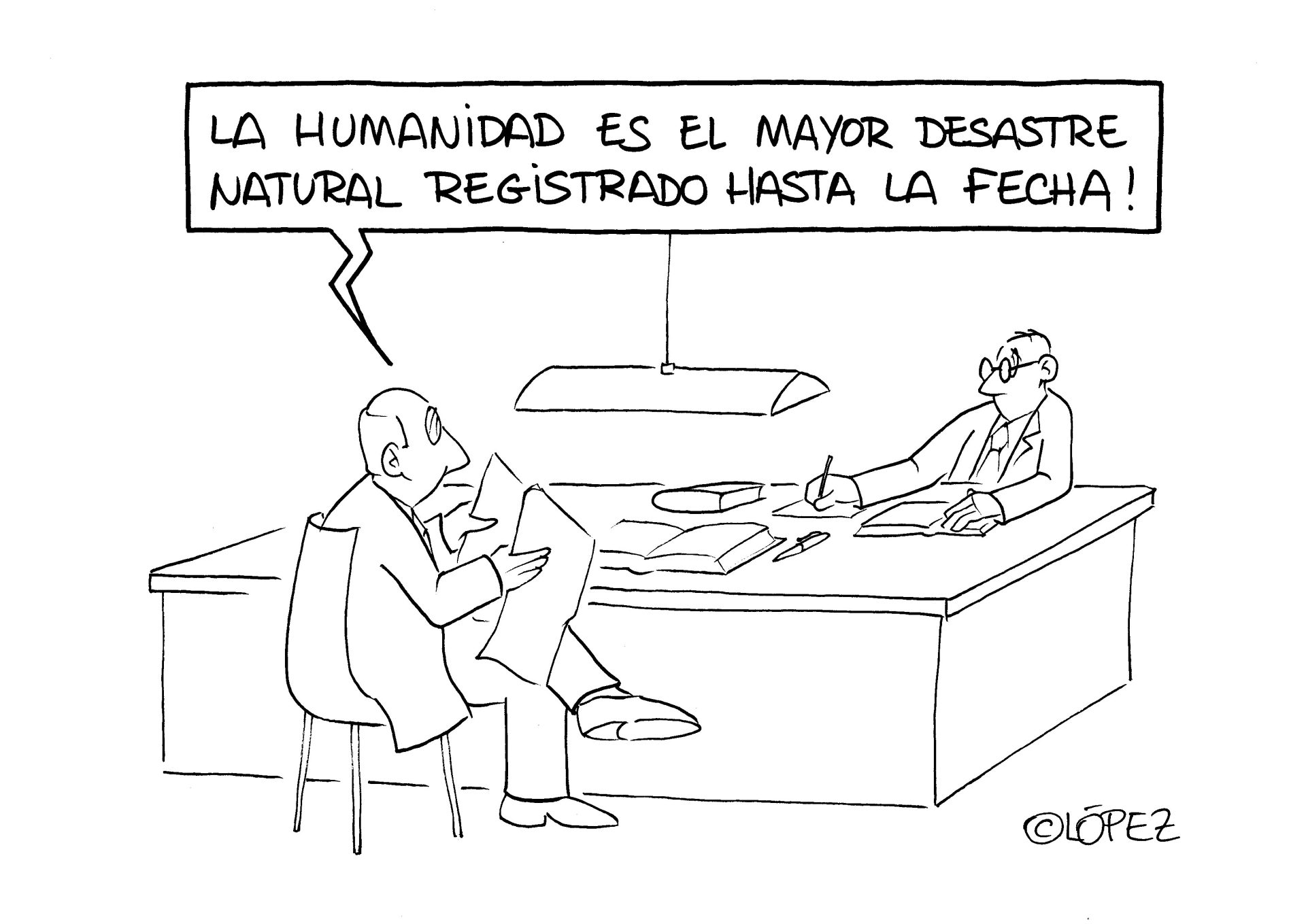 El mayor desastre natural registrado. 29 Viñeta ambiental por Juan López Rico (#López) en la bitácora de humor gráfico ambiental #VivalaBagatela en @efeverde