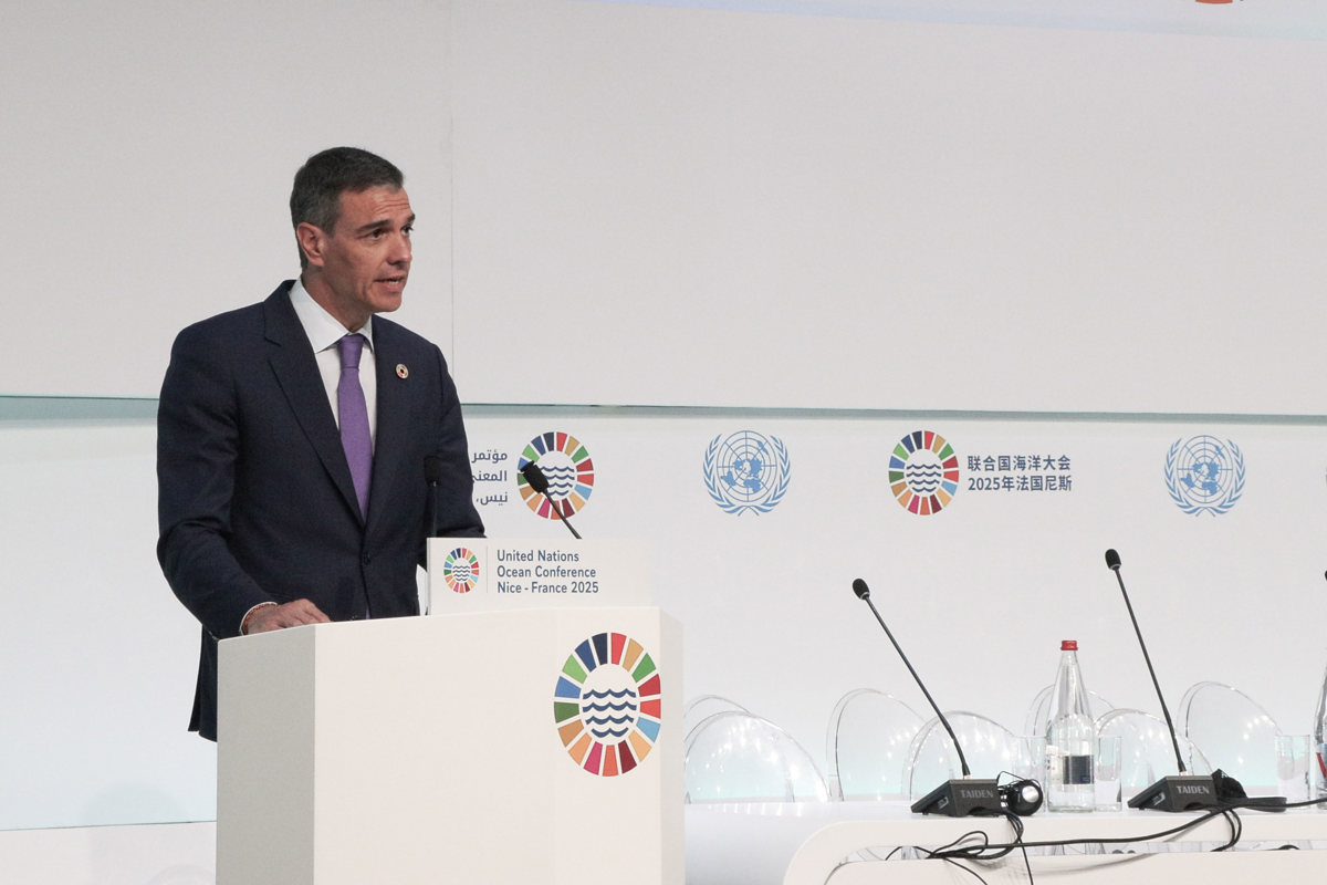 El presidente del Gobierno de España, Pedro Sánchez, participa en un acto sobre el Pacto europeo de los Océanos, con motivo de la Cumbre de la ONU sobre los Océanos, que tiene lugar en la ciudad francesa de Niza. EFE/ Edgar Sapiña Manchado