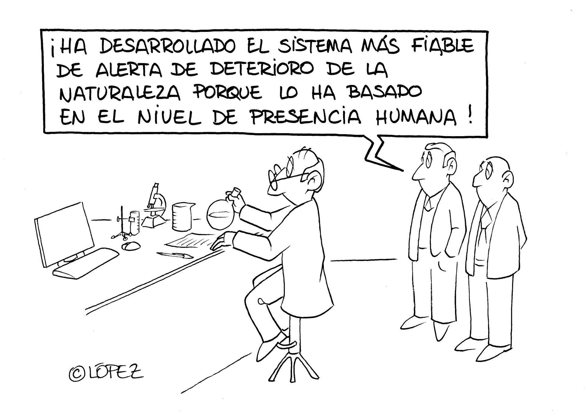 Deterioro de la naturaleza y presencia humana - Viñeta ambiental por López