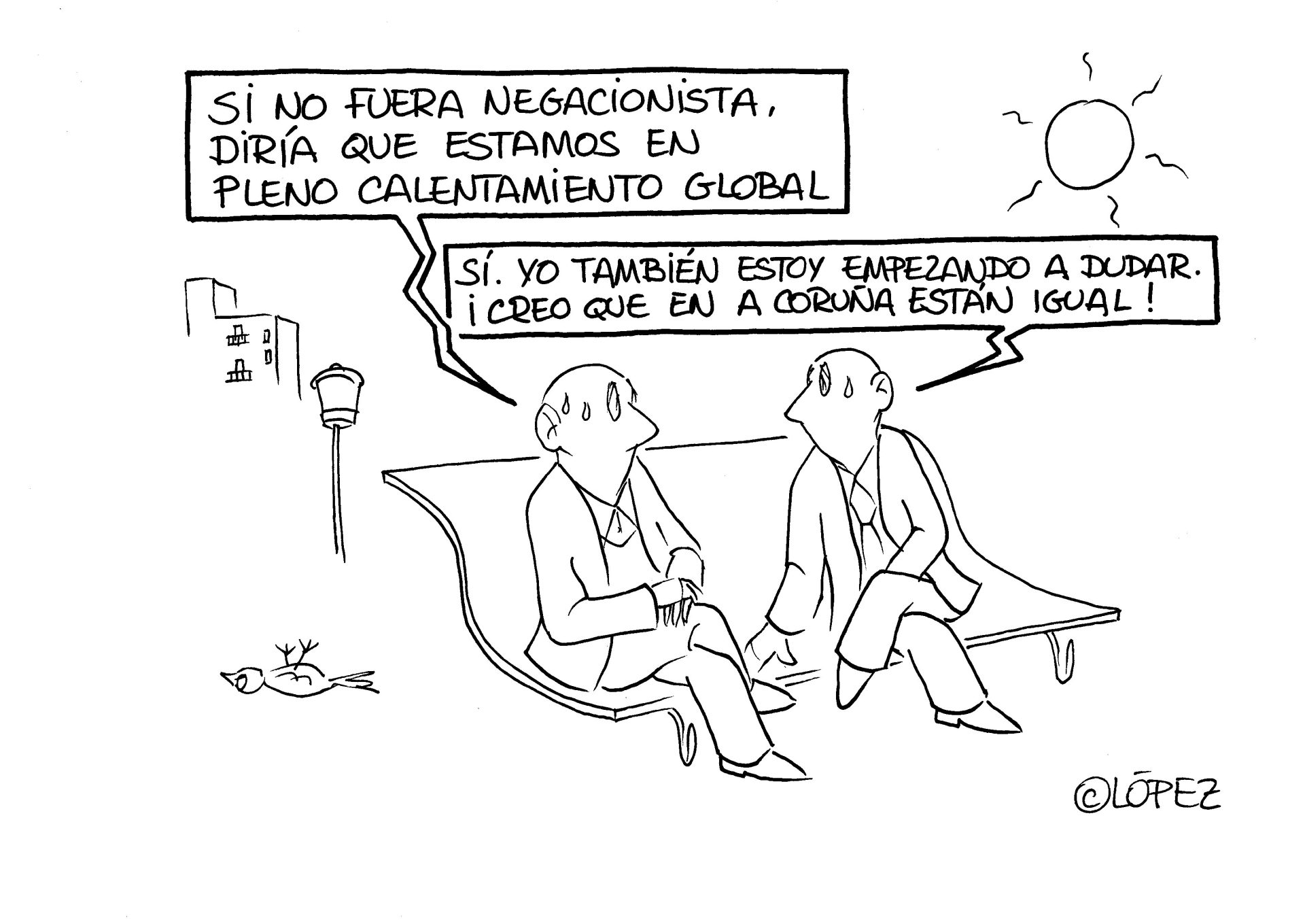 Conversos climáticos  Viñeta ambiental por Juan López Rico (#López) en la bitácora de humor gráfico ambiental #VivalaBagatela en @efeverde