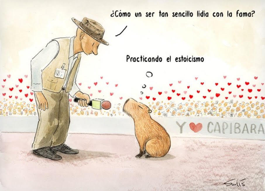 Estoicismo (Día del Capibara).  Por () Víctor Solís (@Visoor) desde Ciudad de México en la #ViñetaVerde de @EFEverde