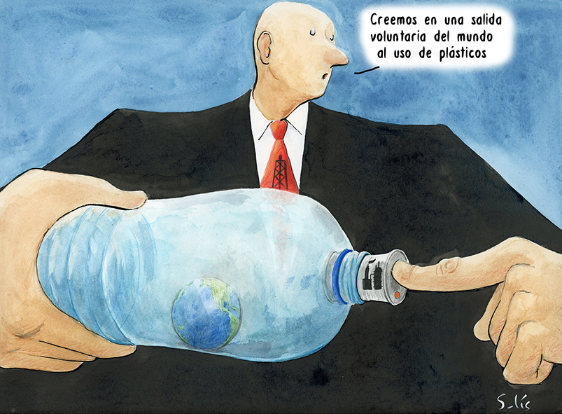 Postureo plástico (sobre la persuasión de la industria de la petroquímica para no llegar a compromisos reales en torno  al uso de plásticos). Por () Víctor Solís (@Visoor) desde Ciudad de México en la #ViñetaVerde de @EFEverde