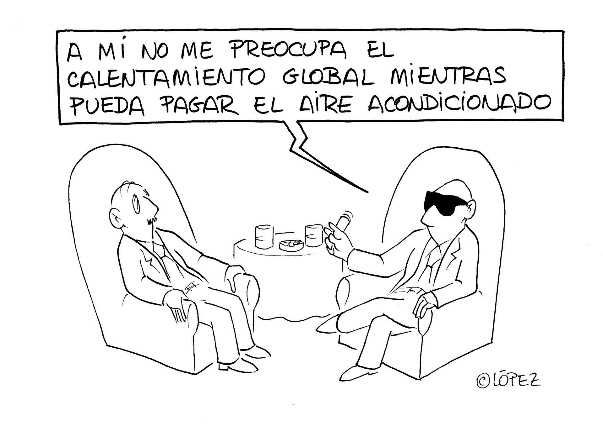 Mientras pueda pagar el aire acondicionado....  Viñeta ambiental por Juan López Rico (#López) en la bitácora de humor gráfico ambiental #VivalaBagatela en @efeverde