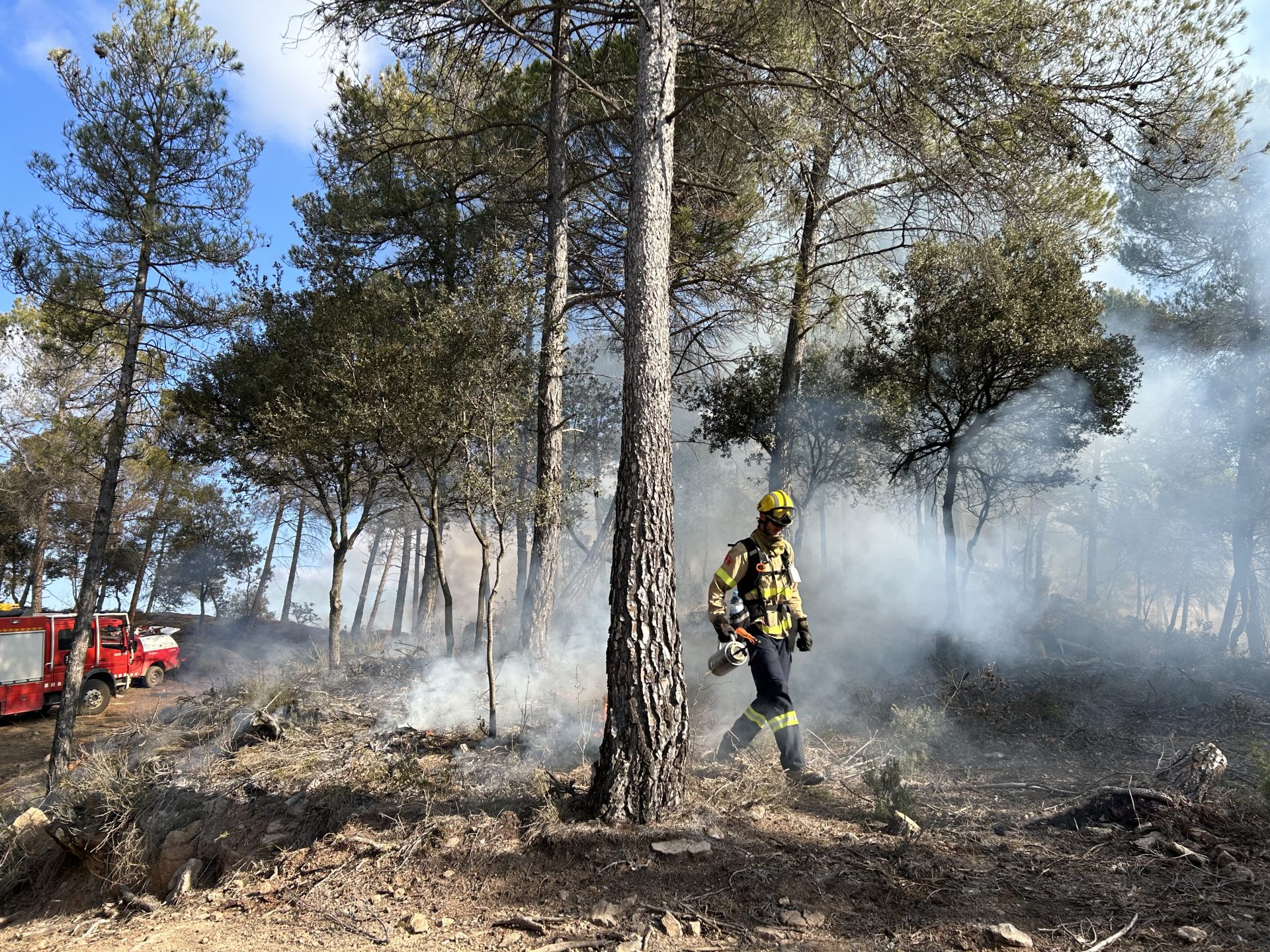 Bombero frente a un incendio forestal / Jordina Gili Ciurana (IDAEA-CSIC)